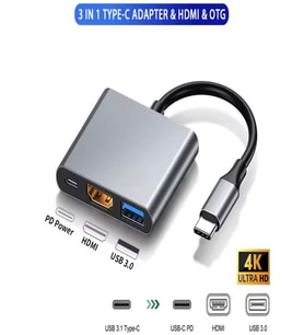 FH-7 3'ü 1 Arada USB-C Hub: USB 3.0, PD 100W Type-C, 4K/30Hz Ultra HDM & USB Çevirici Çoklayıcı