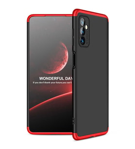 Samsung Galaxy M52 Kılıf 3 Parça Slim Sert Silikon Kapak AYS (Siyah-Kırmızı)