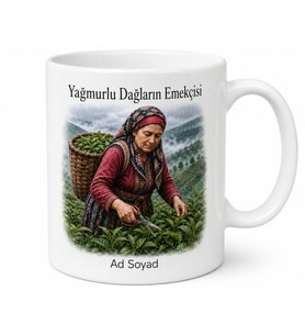 Karadeniz Kadını Çay Hasadı Temalı Kupa Bardak Yağmurlu Dağların Emekçisi Hediye