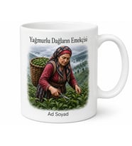 Karadeniz Kadını Çay Hasadı Temalı Kupa Bardak Yağmurlu Dağların Emekçisi Hediye