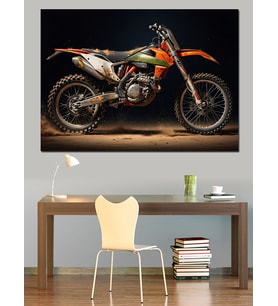Dağlık Arazide Turuncu Cross Motosiklet Dekoratif Kanvas - Mdf Ahşap Tablo