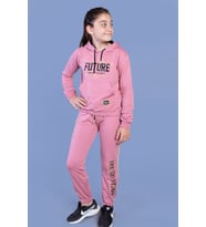 Toontoy Kız Çocuk Baskılı Kanguru Cepli Eşofman Takımı (Gül Kurusu)