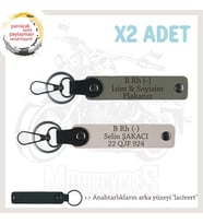 Motosiklet Sürücüsüne, İsim Plaka ve B Rh (-) Yazılı Acil Durum x2 Anahtarlıklar, Kül Gri-Pudra-Laci (Çok Renkli)