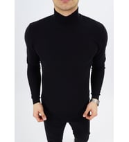Erkek Yarım Balıkçı Yaka Boğazlı Slimfit Kalıp Triko Dokulu Kazak Body (Siyah)