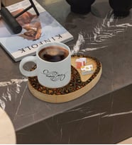 BK Gift Kişiye Özel Retro Motif Tasarımlı Doğal Ahşap Tabaklı Türk Kahvesi Fincanı Sunum Seti Model 12