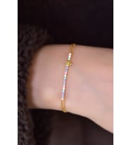 925 Ayar Gümüş Sıralı Renkli Mineli, Kalp Bileklik (Gold)