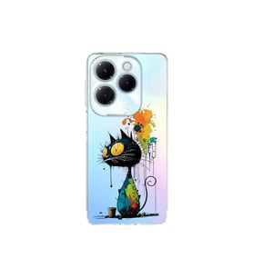 Infinix Hot 40 Pro ile Uyumlu Splash Kedi Tasarımlı Şeffaf Silikon Kılıf