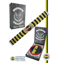 Fenerbahçe Orijinal Lisanslı Çift Taraflı Şal Atkı Kişiye Özel Ahşap Kutulu (Sarı-Lacivert)