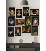 12 Parça Çerçeve Görünümlü Tatlı Kediler Portre Çeşitleri Temalı Mdf Tablo Seti (80x80 Cm)
