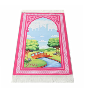 İsme Özel Çocuk Seccadesi Köprü - Pembe 82×45 cm 110 gr - Tesbih Hediyeli