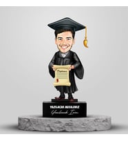 Kişiye Özel Mezun Erkek Öğrenci Karikatürlü Biblo