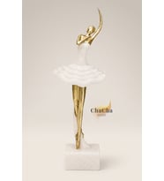 Mermer Görünümlü Gold Detaylı Modern Balerin Biblo - Premium Ithal Dekoratif Obje