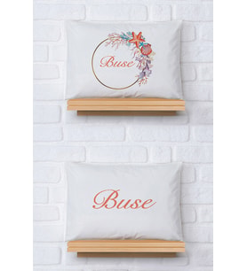 Pia Baby Premium %100 Pamuk İkili İsim Yazılı Kız Bebek Yastık Kılıfı – 35x45 cm Organik Baskı 5031-13 (Ekru)
