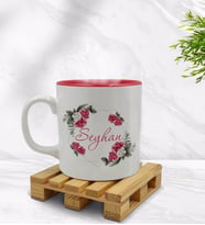 BK Gift Kişiye Özel Çiçek Tasarımlı İçi Kırmızı Renkli Kupa Bardak Model 15