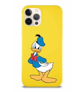 Apple iPhone 12 Pro Soft Premier Kapak Donald Duck-D Tasarımlı Silikon Kılıf - Sarı (Şeffaf)