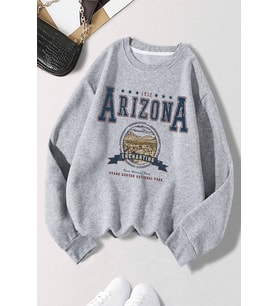 Arizona Baskılı Oversize Sweatshirt (Gri)