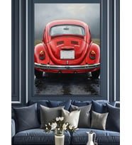 Kırmızı Beetle Araba Vintage Dekoratif Kanvas - Mdf Ahşap Tablo