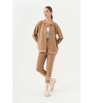 Çizgili Triko Pantolon Latte