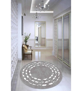 Gri Çerçeveli Kaymaz Tabanlı Yıkanabilir Yuvarlak Halı AR935 - 100 x 100 cm