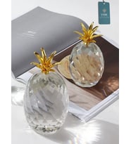 PINE  2'li Kristal Kesim Dekoratif Cam Ananas Obje Seti (Gold 2)