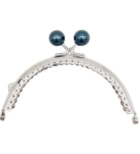 Angel Çanta Aksesuar 10.5 cm Gümüş Metal Koyu Lacivert Toplu Oval Cüzdan Klipsi Çanta Bursu Model 2