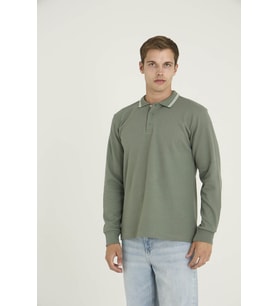 Erkek %80 Pamuk Polo Yaka Sweat-Shirt Modern Tasarım (Yeşil)