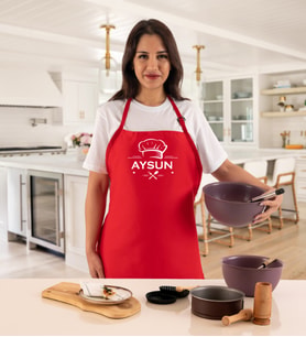 Chef Kişiye Özel İsimli Profesyonel Kırmızı Bayan Mutfak Önlüğü