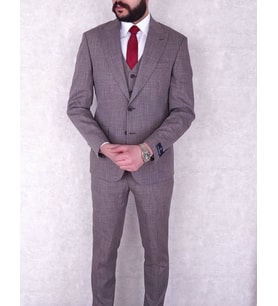 Jan Carlucci Slimfit Yelekli Drop 6 Takım-Bordo