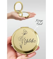 Kişiye Özel İsim Baskılı Premium Gold Cep Aynası Makyaj Aynası - İkili Bahar