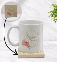 BK Gift Kişiye Özel Çiçek Tasarımlı Beyaz Kupa Bardak ve Ahşap Bardak Altlığı Hediye Seti - Model 21