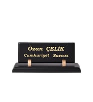 Ahşap Siyah Şık Tasırım Modern Masa İsimlik Ofis Dekoru (Taba - Siyah)