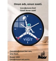 İsme Özel Basketbolcu Astronot Çocuk Odası Duvar Saati Orta Boy 30 cm Siyah Camlı Sessiz