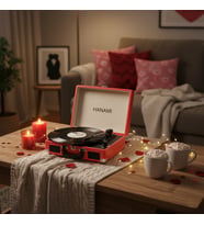 Hanami HEM SARJLI HEM BLUETOOTH'LU TÜM PLAKLARI ÇALAN PİKAP (Kırmızı)