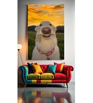 ÇİÇEKLİ ŞAPŞAL KÖPEK PORTRE Ev Duvar Salon Güzellik Salonu Ofis Dükkan Dekarasyon Kanvas Tablo (Çok Renkli)
