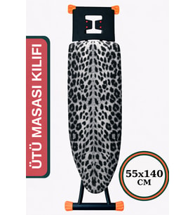 Ütü Masası Kılıfı Büyük Boy İpli Stoperli Keçeli Kılıfı Örtüsü Bezi 55x140cm GRAY LEOPAR