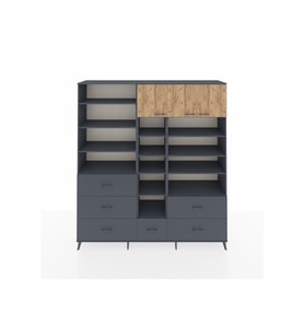 Hyperion Dolap 17 Raflı 6 Çekmeceli 3 Kapaklı 220x44x243 Antrasit-Çam/Antrasit
