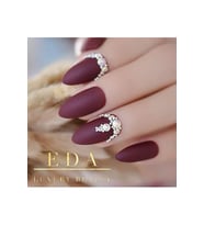 EDA LUXURY BEAUTY Koyu Kırmızı Bordo Mat Takma Tırnak Lüks 3d Kristal Taşlı Desenli Uzun Oval Stiletto Nail Art Set E0010