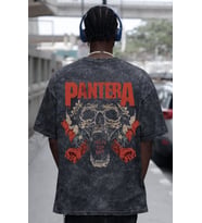 Tasarım Pantera Rock Metal Müzik Grubu Sırt Baskılı Unisex Oversize Eskitme Yıkamalı Tişört