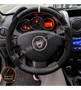 Dacia Lodgy Dikme Direksiyon Kılıfı Alcantara Süet Mat Karbon Bej Yüzük ve Dikiş 2012-2016