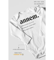 Annem Baskılı Bebek Zıbını – Çıtçıtlı Body 8 Renk  %100 Pamuk Uzun Kol (Beyaz)