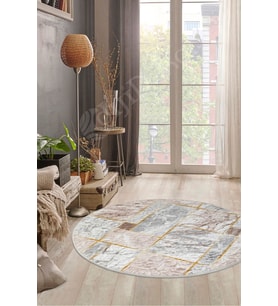 Dijidekor Halı Açık Vizon Cool Yıkanabilir Yuvarlak Delüxe Yolluk Kilim Salon Halısı Modelleri