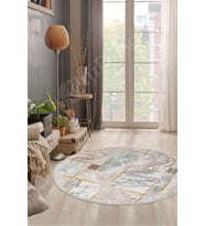 Dijidekor Halı Açık Vizon Cool Yıkanabilir Yuvarlak Delüxe Yolluk Kilim Salon Halısı Modelleri