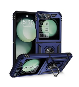 Samsung Galaxy Z Flip 6 Kılıf Yüzüklü Zırh Tank Vega (Mavi)