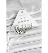 Pirinç Gümüş Renk Halka Modelli 6 Çift Kadın Küpe - TJ-BKP11335