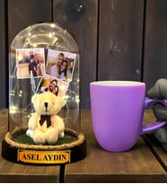 Size Özel Tasarım Led Işıklı Fanus ve Mor Kupa Bardak Hediye Seti (Model 1)