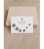 Taşlı Yonca Silver Altılı Küpe