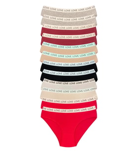 12 Adet Pamuklu Esnek Kadın Slip Bikini Külot Geniş Lastikli Baskılı