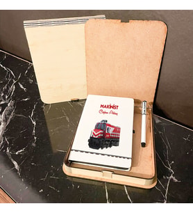 Makinist Ahşap Kutulu Defter Kalem Set