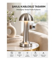 Mey İthalat® Şarjlı Kablosuz Mantar Masa Lambası Dokunmatik 3 Renk LED Modern Tasarım Yeni Nesil