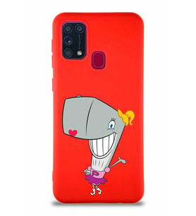 Samsung Galaxy M31 Soft Premier Kapak Pearl Yengeç Tasarımlı Silikon Kılıf - Kırmızı (Şeffaf)